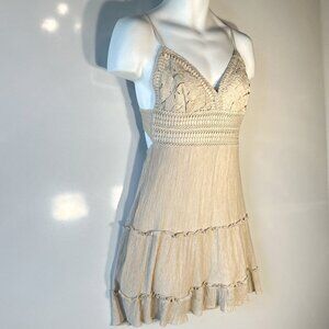 Papaya SZM Ivory gauzy dress Crochet Lace Boho Hippie 70s Festival Western Ranch